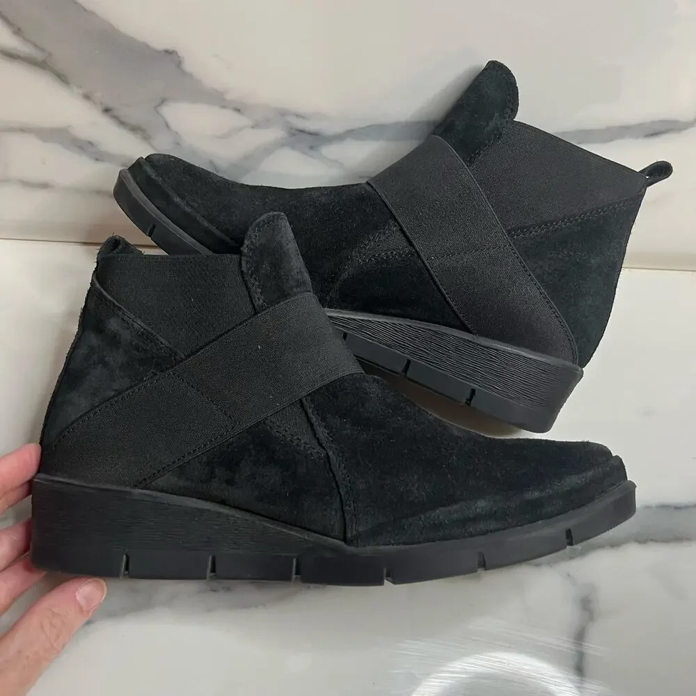 Bjorndal 302849 Women's Black Leather Pull-On Comfort Wedge Pam Boots Sz 8